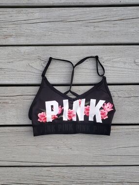 PINK Sport Ultimate Lightly Lined Black Floral Sports Bra - Small